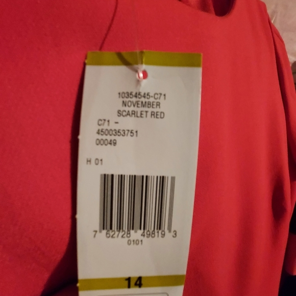 Jones New York Collection Stretch NWT November Scarlet Red Short Sleeve Dress 14 - Picture 3 of 5